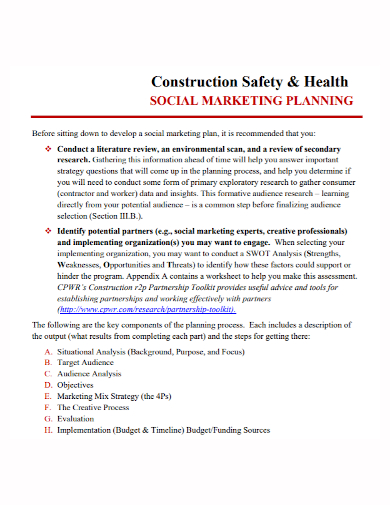 construction health and safety marketing plan