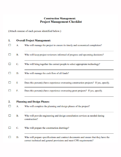 construction project design planning checklist