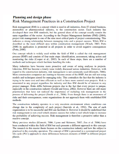 construction project design risk management plan
