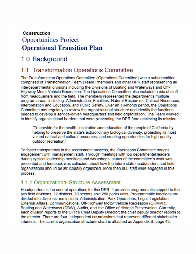 construction project operational transition plan