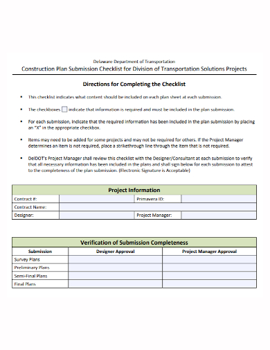 construction project planning submission checklist