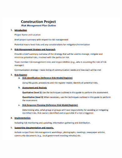 construction project risk management plan outline