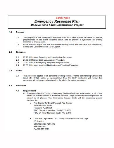 construction project safety emergency plan