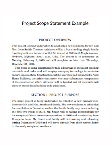 construction project scope statement