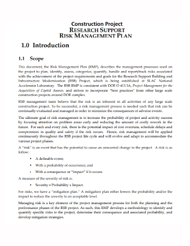 construction research project risk management plan