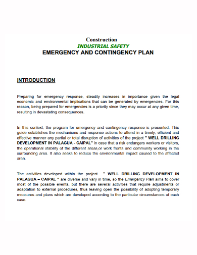 construction safety emergency contingency plan