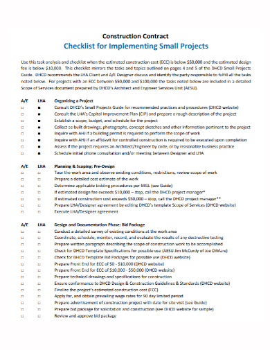 construction small project planning checklist