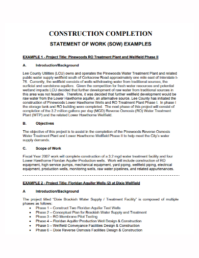 construction work statement at completion