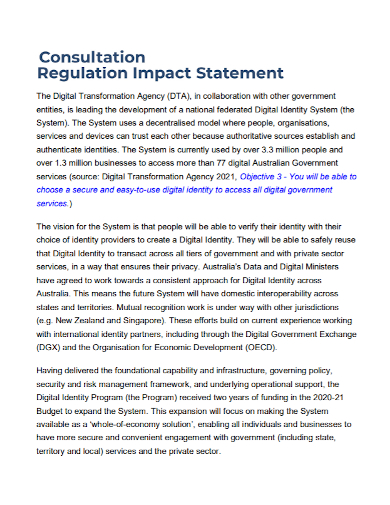 consultation regulatory impact statement