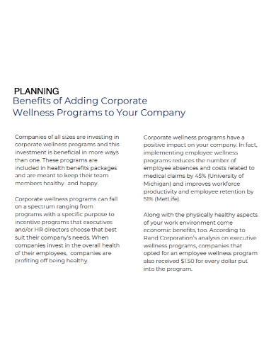 corporate company wellness plan