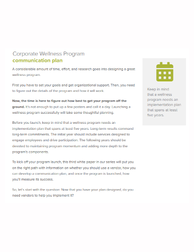 corporate wellness communication plan