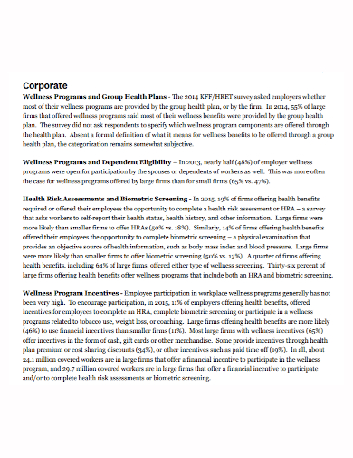 corporate wellness health plan
