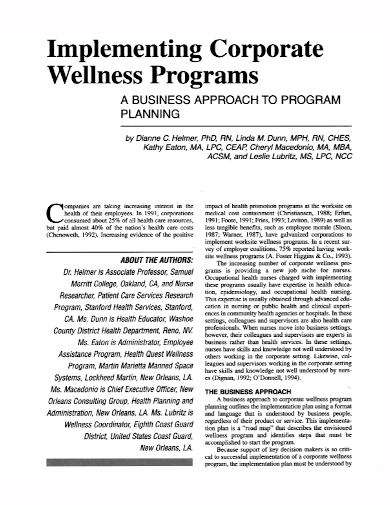 corporate wellness program plan