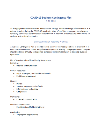covid 19 online business contingency plan