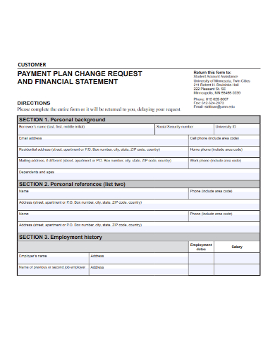 customer payment plan change statement