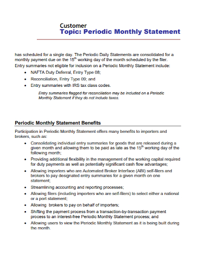 customer periodic monthly statement