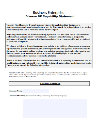 diverse business enterprise capability statement
