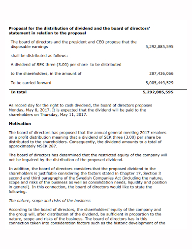 dividend distribution statement proposal