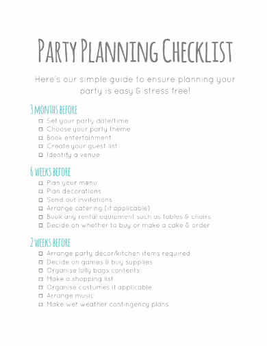 editable party planning checklist