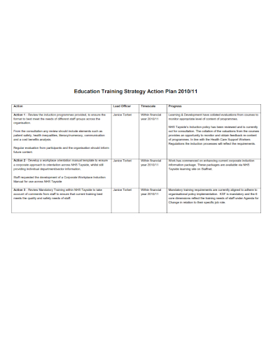 education training strategy action plan