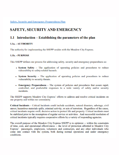 emergency security safety plan