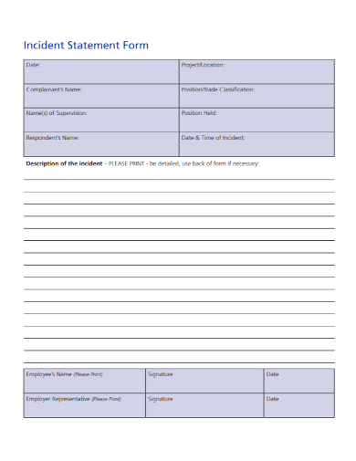 employee incident statement form