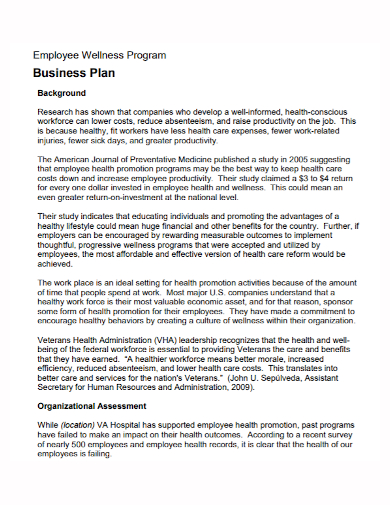 employee wellness program business plan