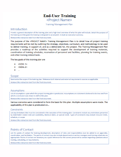 end user project training plan
