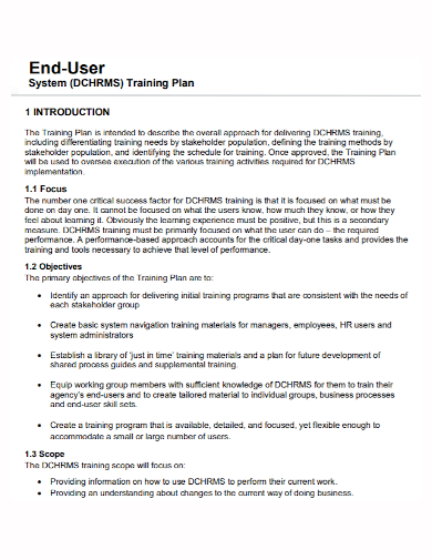 end user system training plan