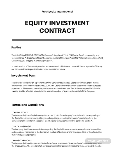 equity investment contract template