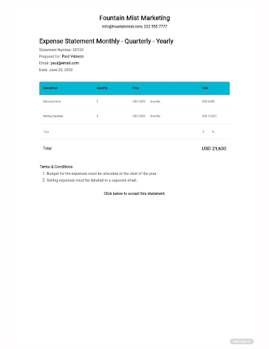 expense statement monthly template