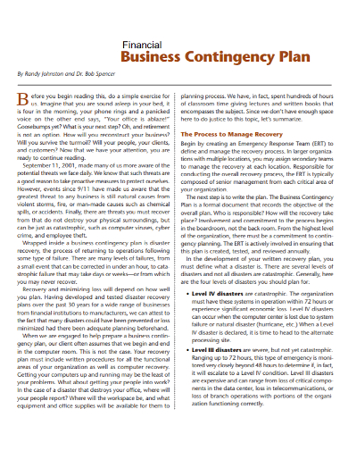 financial business contingency plan