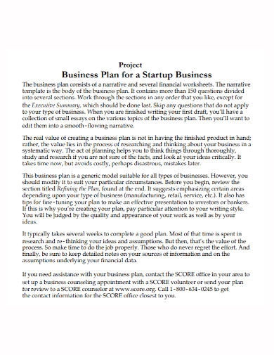 formal business start up project plan