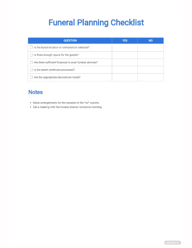 funeral planning checklist template