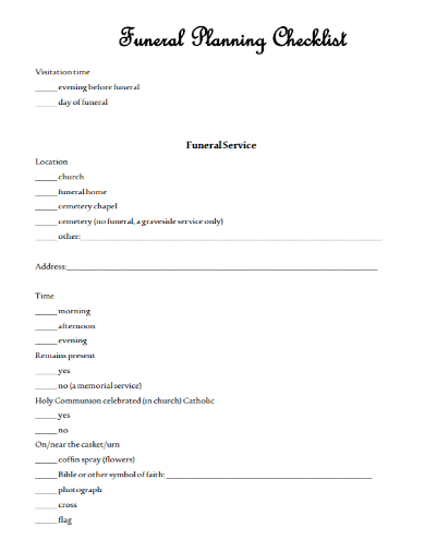 funeral service planning checklist