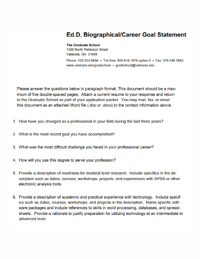 graduate school career goal statement
