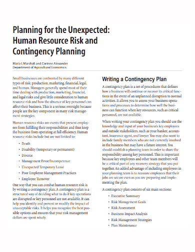 hr business risk and contingency plan