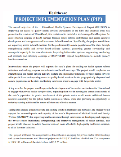 health care project implementation plan