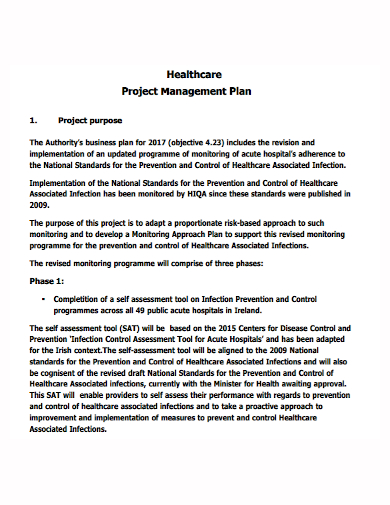 health care project management plan