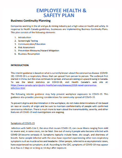 health and safety business continuity plan