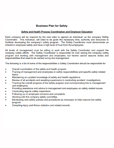 health and safety coordination business plan