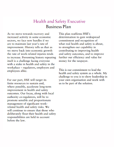 health and safety executive business plan