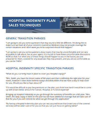 hospital indemnity sales plan