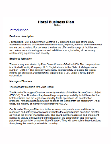 hotel sales business plan