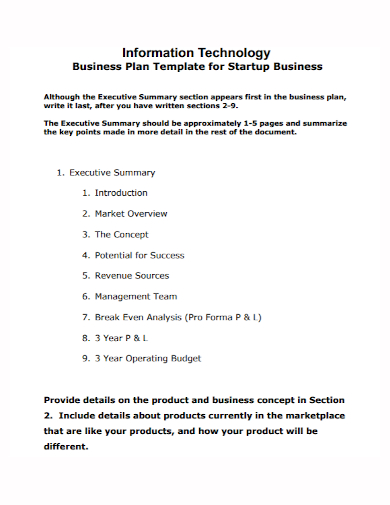 it business plan for startup