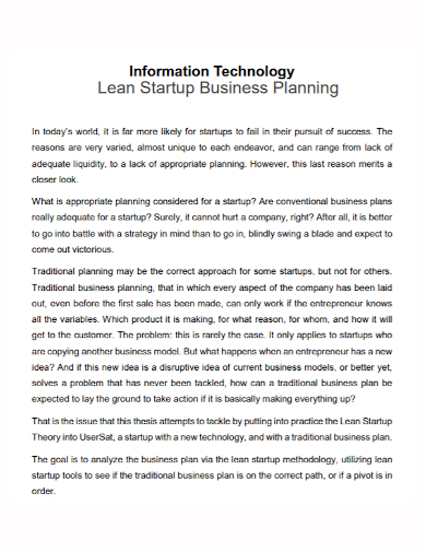 it lean startup business plan
