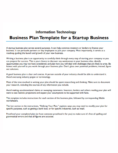 it startup business plan