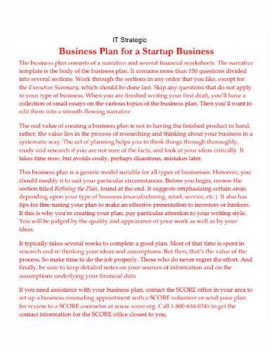 it strategic startup business plan