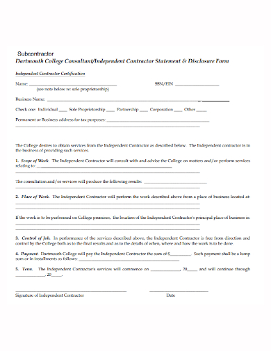 independent subcontractor disclosure statement