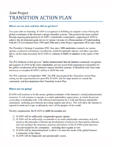 joint project transition action plan